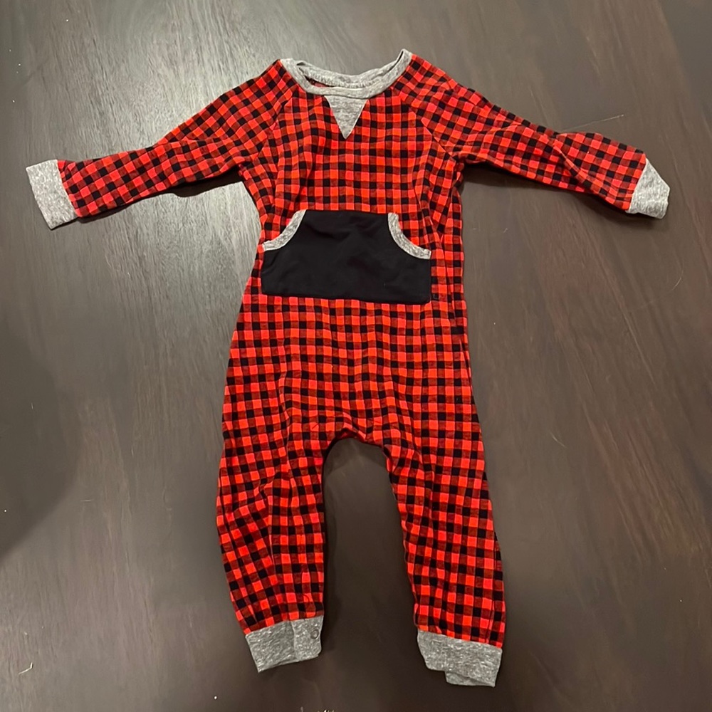 Miki Miette Red Plaid Onesie 18m